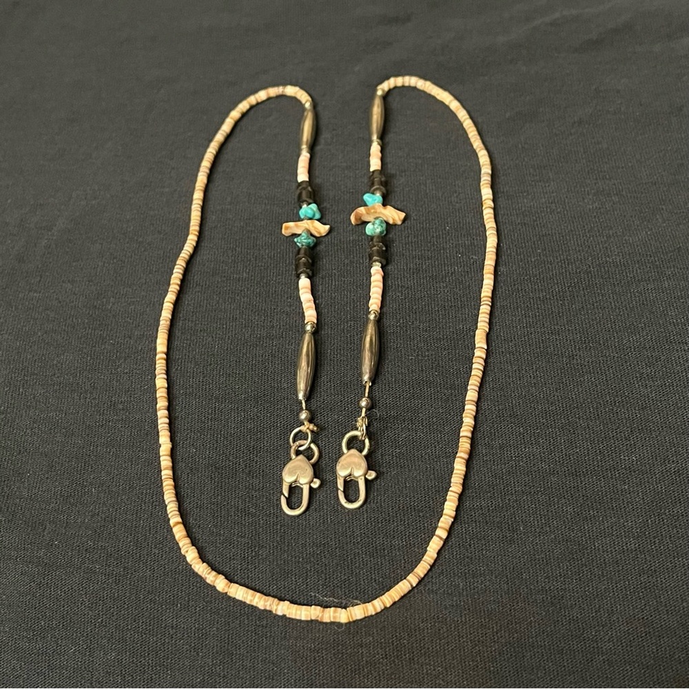 Vintage Native American Heishi beaded necklace with sterling silver